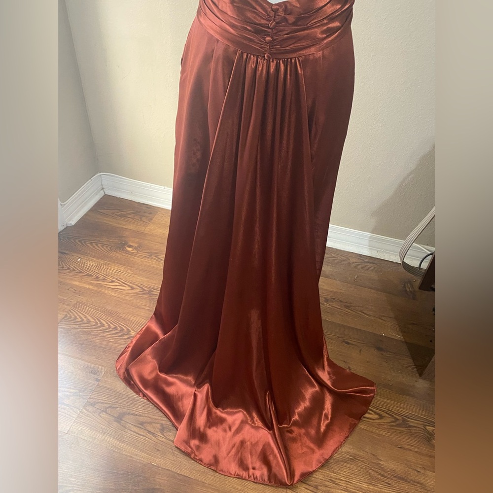 Galina Signature Cinnamon Rust Brown Formal Dress Train Prom Size 10 - Picture 9 of 14